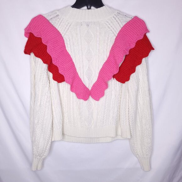 Strut & Bolt Sweater Womens Large Cable Knit Double Ruffle - Picture 5 of 11